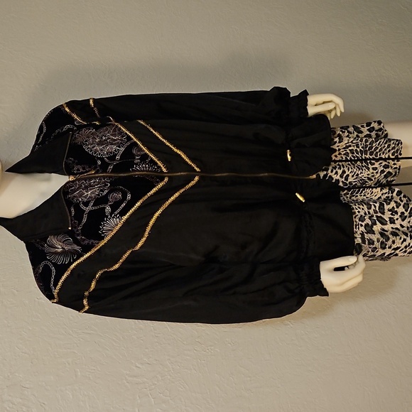Vtg LAVON 1990s Black and Gold Oversized Metallic Swishy Track Jacket - Picture 2 of 11